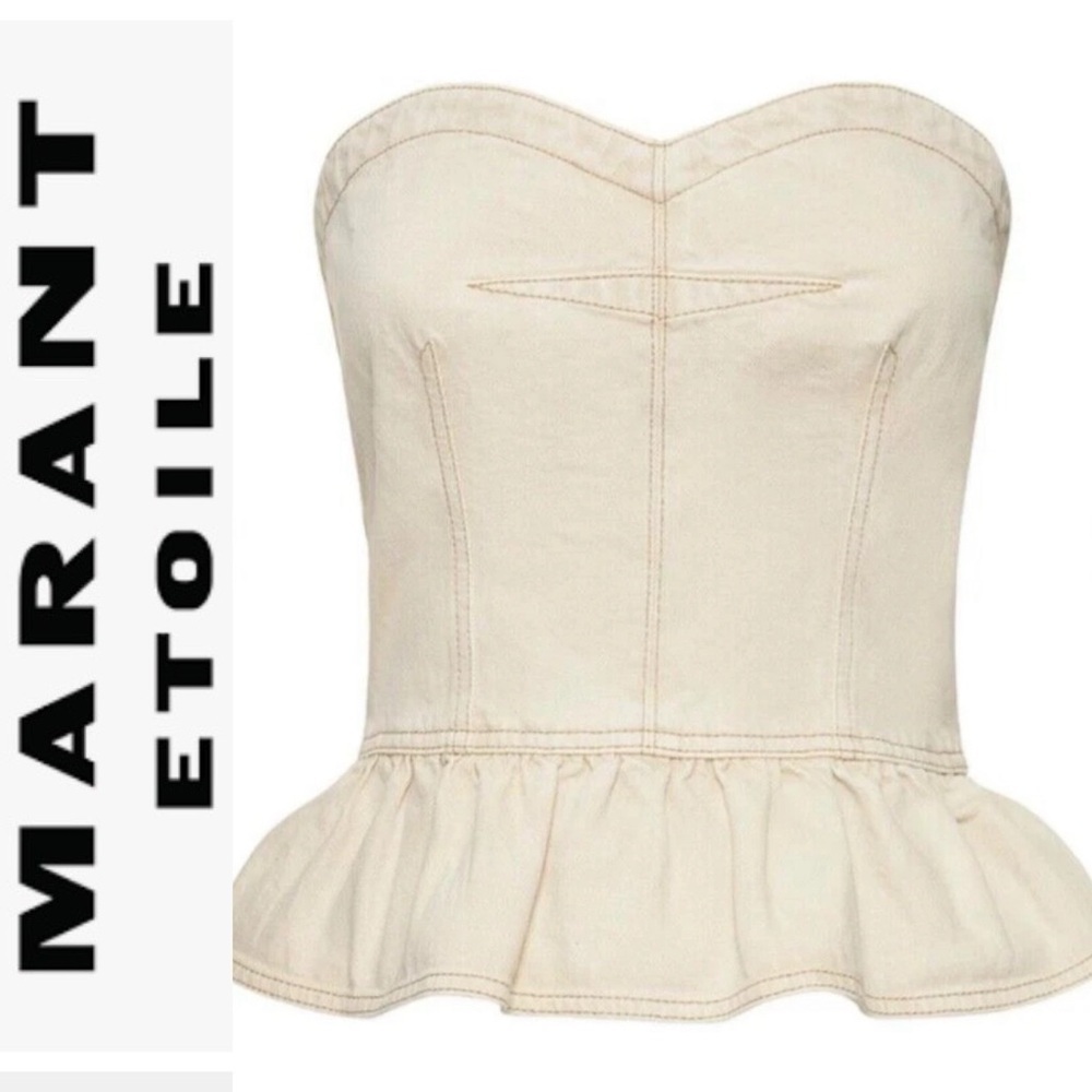 Isabel Marant Etoile Light Khaki Cotton Denim Solizinia Bustier Top 34